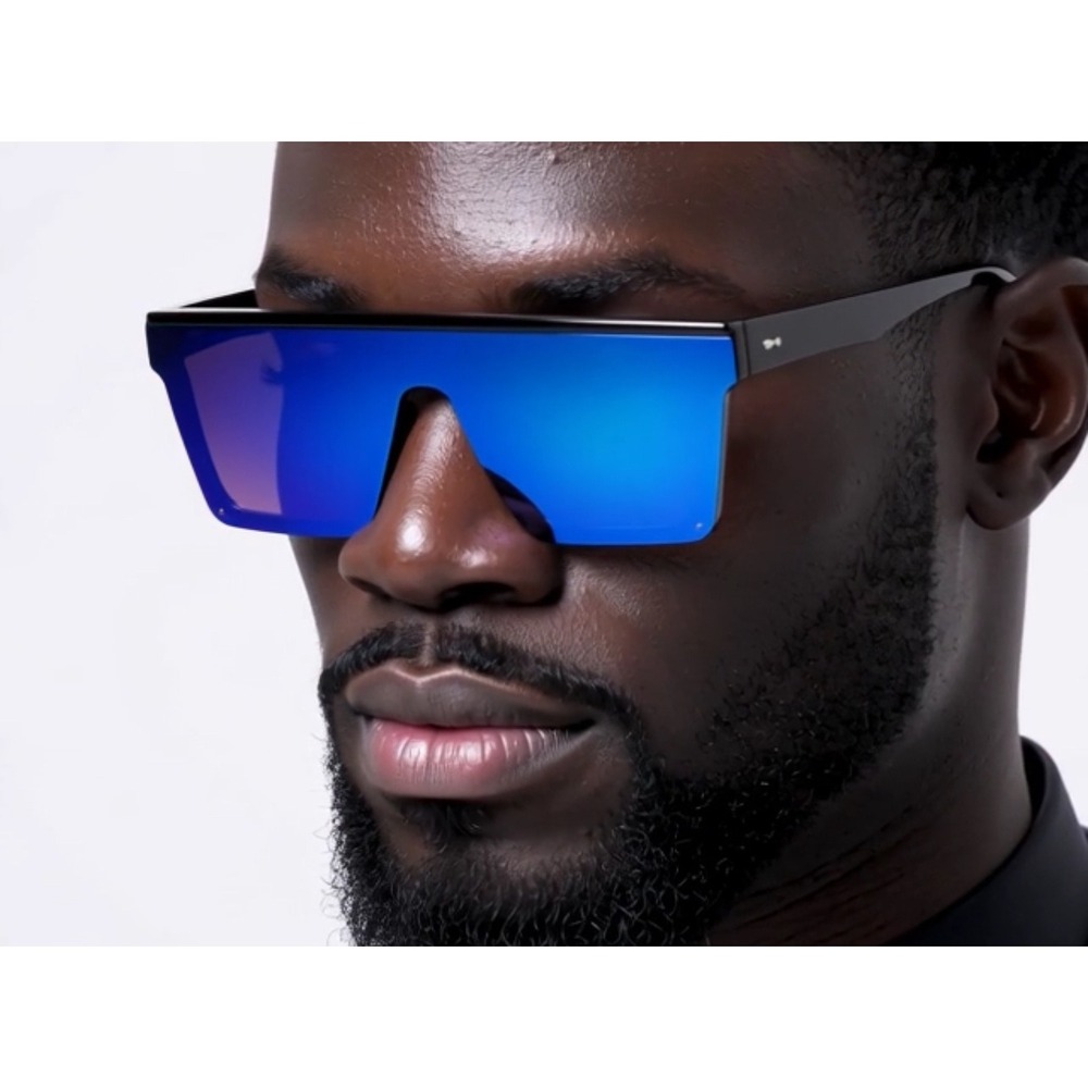Shield Sunglasses Flat Top Oversized Blue Mirrored Lens Fashion Sunglasses Gafas - Picture 6 of 12